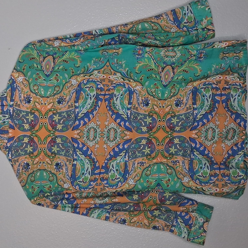 Tizzie Long Sleeve Button Up Blouse Preppy Paisley Bright Colorful Cotton Size S - Picture 2 of 16